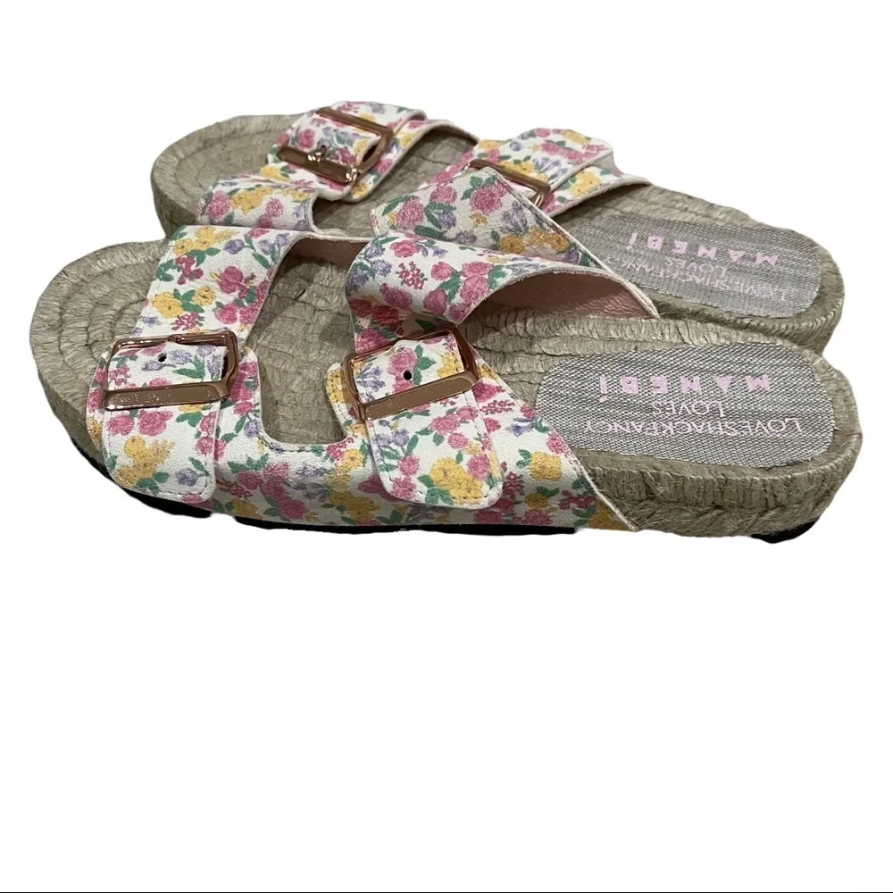 Manebi x LoveShackFancy Size 36 Floral Slide Platform Sandals Buckle